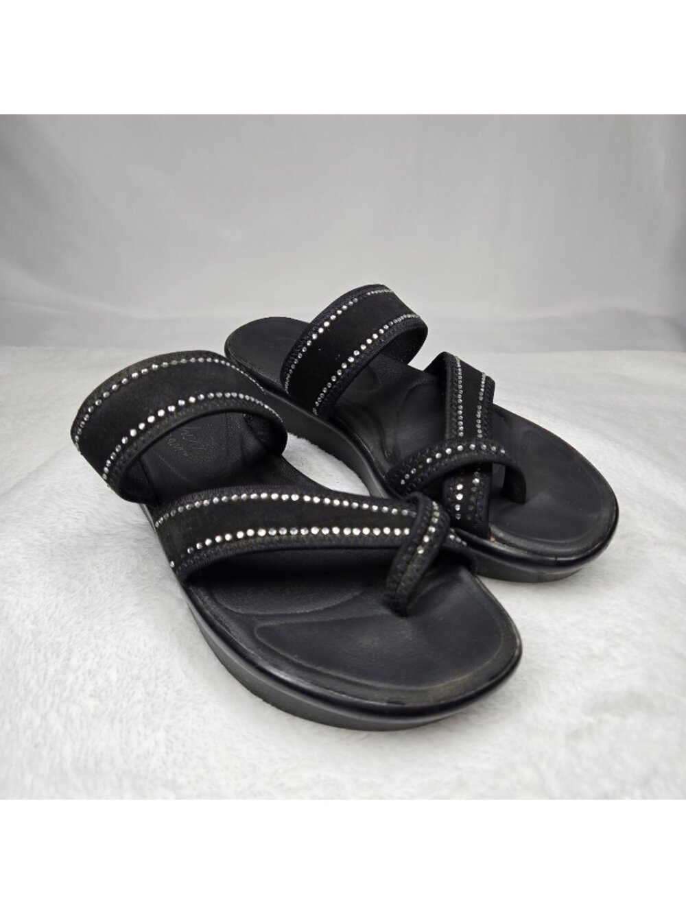 Skechers Luxe Foam Black Rhinestone Wedge Slide Sandals Women's Size 6